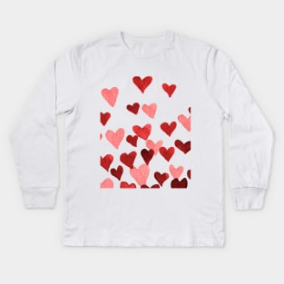 Valentine’s Day Watercolor Hearts – red Kids Long Sleeve T-Shirt